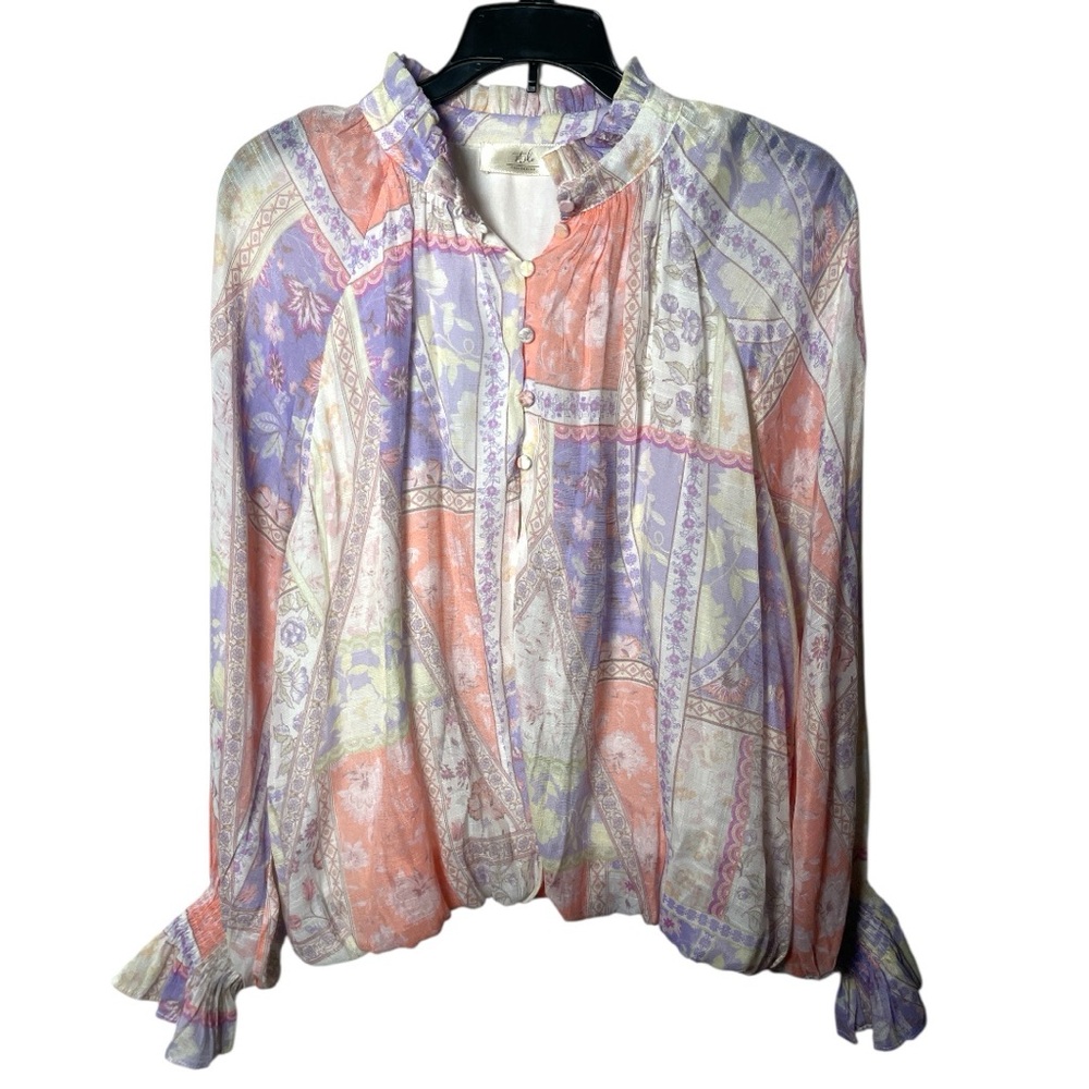 Stile Collection Women’s Boho Patchwork Pastel Peasant  S Blouse Ruffle Sleeve